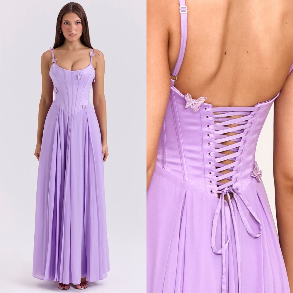 House of CB ‘Pascha’ Purple Orchid Butterfly Corset Maxi Dress